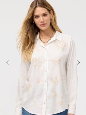Johnny Was NWT $350 HAND BEADED Anabel Shirt S White- CURRENT SEASON